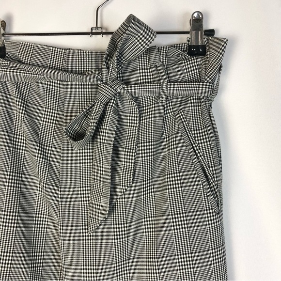 Zara Black & White Houndstooth Plaid High Rise Paperbag Trouser Pants S - Picture 4 of 5